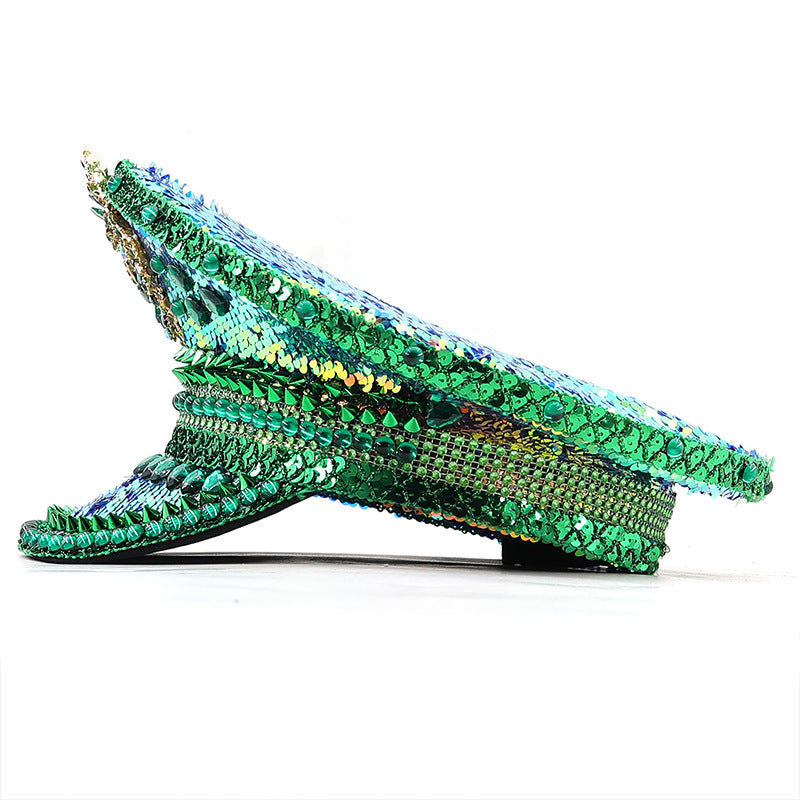 Wholesale Green sequined Festival performance rhinestone all-match navy hat